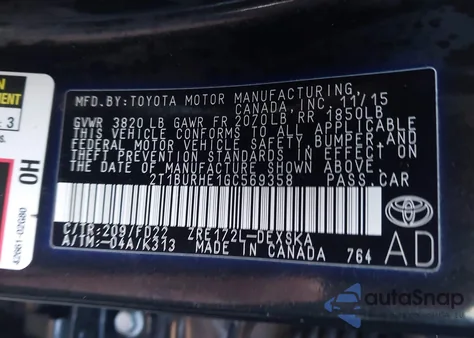 2016 Toyota Corolla S Plus z USA, uszkodzony, nr VIN 2T1BURHE1GC569358